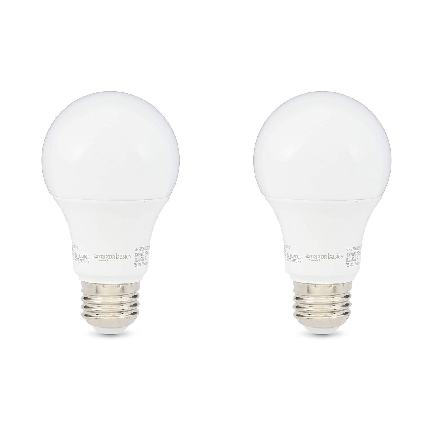 Basics A19 LED Light Bulbs – 60W Equivalent, 9W Energy Efficient, Soft White 2700K, E26 Base, 2-Pack, Non-Dimmable