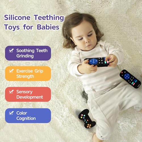 Hooku 2 Pack Silicone Teething Toys for Babies 0-6 Months, Teethers for Babies 6-12 Months, Remote Teether for Baby, Sensory Toys for Babies, Baby Chew Toys KLW8808