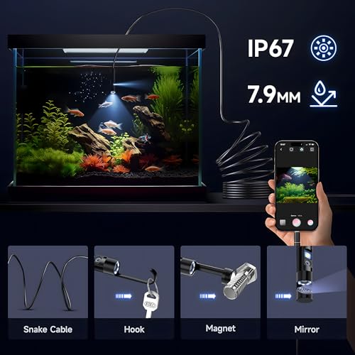 [Dual-Lens] Endoscope Camera with Light, 1920P HD Borescope with 8+1 Adjustable LED Lights, IP67 Waterproof 16.5FT Semi-Rigid Snake Cord Inspection Camera for iPhone, iPad and Android Phone (Type C)