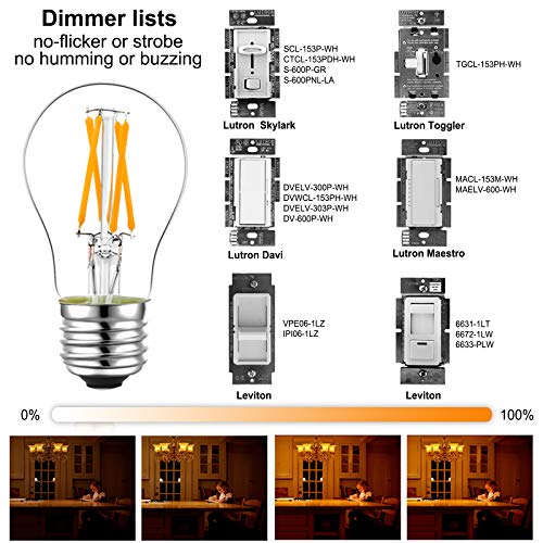 LiteHistory Dimmable E26 led Bulb 6W Equal 60 watt Vintage LED Edison Bulb AC120V 2700K A15 LED Bulb for Ceiling Fan Light Bulbs,Appliance Bulb and Refrigerator Light Bulb 600LM Clear Medium 6Pack
