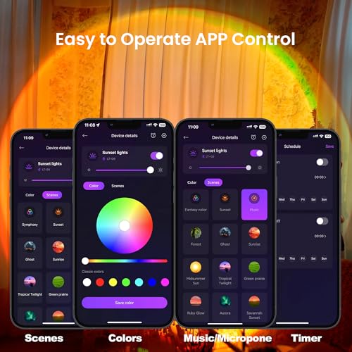 Sunset Lamp Projection, Not Only 21 Colors Sunset Lights, 180 Degree Rotation Led Light, Push Button Switch & APP Control Projector for Party Bedroom Decor