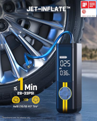 Fanttik X8 APEX Tire Inflator Portable Air Compressor, 1 Min Fast Inflation, 150PSI Cordless Tire Inflator with LED Dual Screen, Suitable for MPV, Car, Motorcycle, Up to 26.3″ Tires, Deluxe Package
