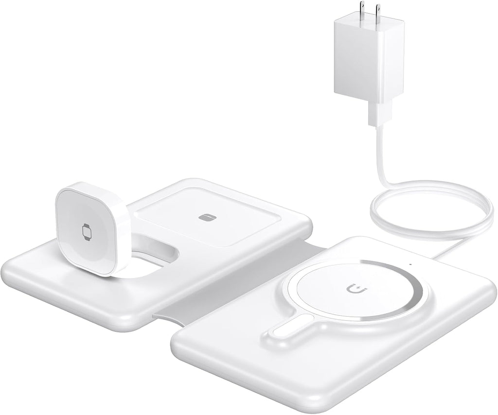 Magnetic Wireless Charger for iPhone: 3 in 1 Travel Charging Station for Apple Devices for iPhone 17 Air 16 15 14 13 12 Pro Max Plus - Foldable Charging Pad for Apple Watch Series & Airpods 4 3 2 Pro