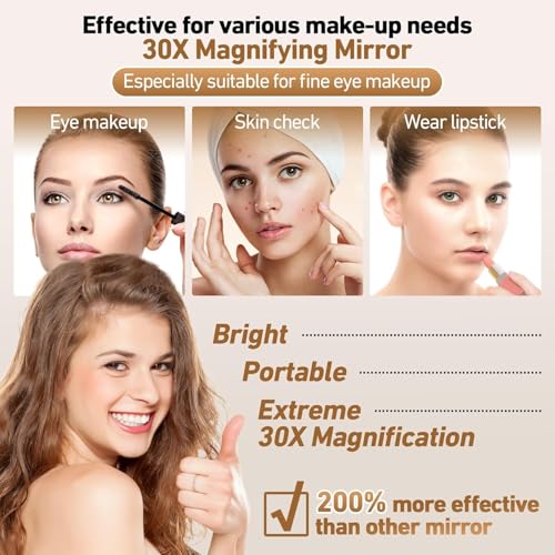 Travel Mirror with Light, Compact Mirrors, 1x/30x Magnifying Mirror with 3 Color Lights and Adjustable Brightness, 4.5x3.9 inch Small Compact Hangable Hand Pocket Mirrors, Comes with Tweezer
