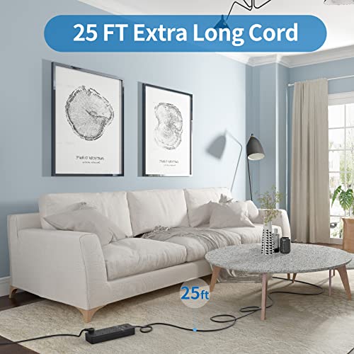 25 ft Extension Cord Flat Plug, NTONPOWER 8 Outlet Surge Protector Power Strip with 4 USB Ports(2 USB C), 15A Circuit Breaker, Wall Mount Surge Protector for Home, Office, Workbench or Garage,Black