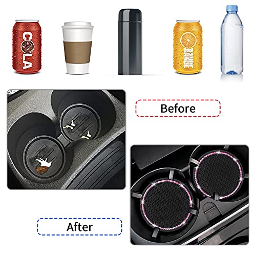 4 Pack Car Coasters, Universal Vehicle Bling Car Coaster, Cute Rhinestone Coaster for Cup Holders,Interior Accessories 2.75'' Silicone Anti Slip Car Coasters for Women (Pink Crystal Circle)