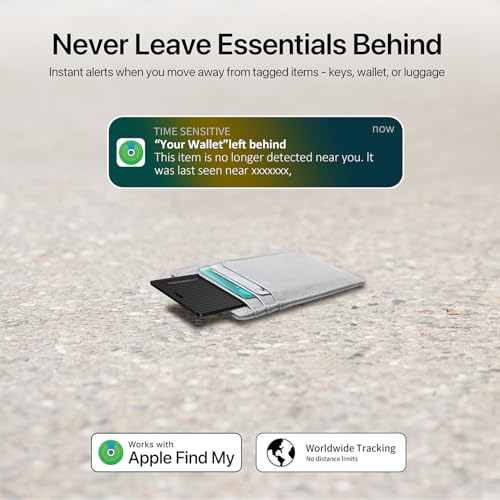 Slim Smart Tag Wallet Tracker Card, [Apple MFi Certified], Wireless Charging Tracking Card, Work with Apple Find My, Item Locator for Keys, Bags, Passport, iOS Only, IP67 Waterproof, 1 Pack