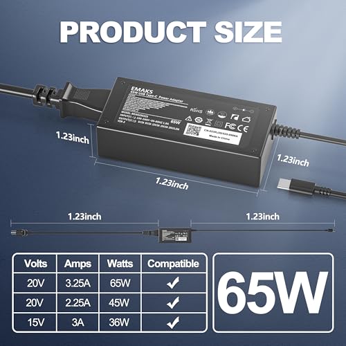 65W Type USB-C Charger Compatible with HP Chromebook and More Usbc Power Supply Adapter Fast Power Cord SM65CL SM45CL-01 02 SK90A200225 SK90200325