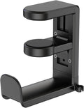 EURPMASK Rotating Headphone Stand - PC Gaming Headset Holder, Adjustable Clamp-on Under Desk Hanger With 360 Degree Swivel & Cable Clip Organizer - Black