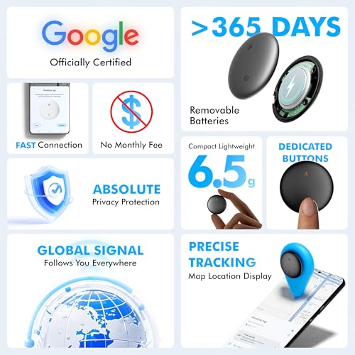 Bluetooth Tracker 4-Pack for Android & Samsung with Case, Smart Tag Item Finder for Keys Wallet Luggage, IP66 Waterproof, 365-Day Battery, Works with Google Find Hub (Black)