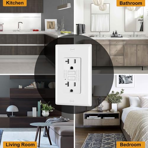 ELECTECK 6 Pack GFCI Outlets 20 Amp, Non-Tamper Resistant, Decor GFI Receptacles with LED Indicator, Ground Fault Circuit Interrupter, Wallplate Included, ETL Listed, White