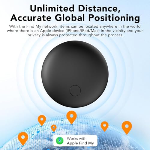 Air Tracker Tags 4-Pack, Item Finders Work for Apple Find My APP(iOS Only) Tracker Tags for Keys, Luggage, Backpack etc,Replaceable Battery Last 1 Year, IP67 Waterproof Round Tag with Holder Keychain