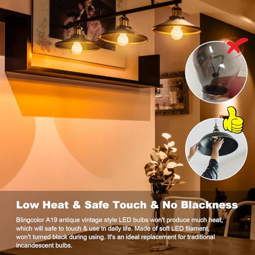 A19 Vintage LED Edison Light Bulbs 40 Watt, 4-Pack Dimmable A19 4W 2200K Amber Warm Light Bulbs, E26 Base, 4W Equal 40 Watt Incandescent Bulbs, Decorative Antique Spiral LED Bulb, 300LM