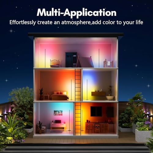 luckystyle Smart RGB+IC Corner Floor Lamp,Bright LED Tall Modern Floor Lamp with APP and Remote,Ambient Lighting Color Changing Standing Lamps with Music Mode and Timing for Living Room,Bedroom,Party