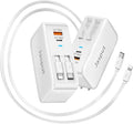 4 in 1 Retractable Wall Charger with Dual Cables,40W Retractable Phone Charger Wall Plug with Dual USB Ports,20W USB C Chargers Block Fast Charging for iPhone 17 16 15 14 13,LG, Galaxy S24 23,Pixel