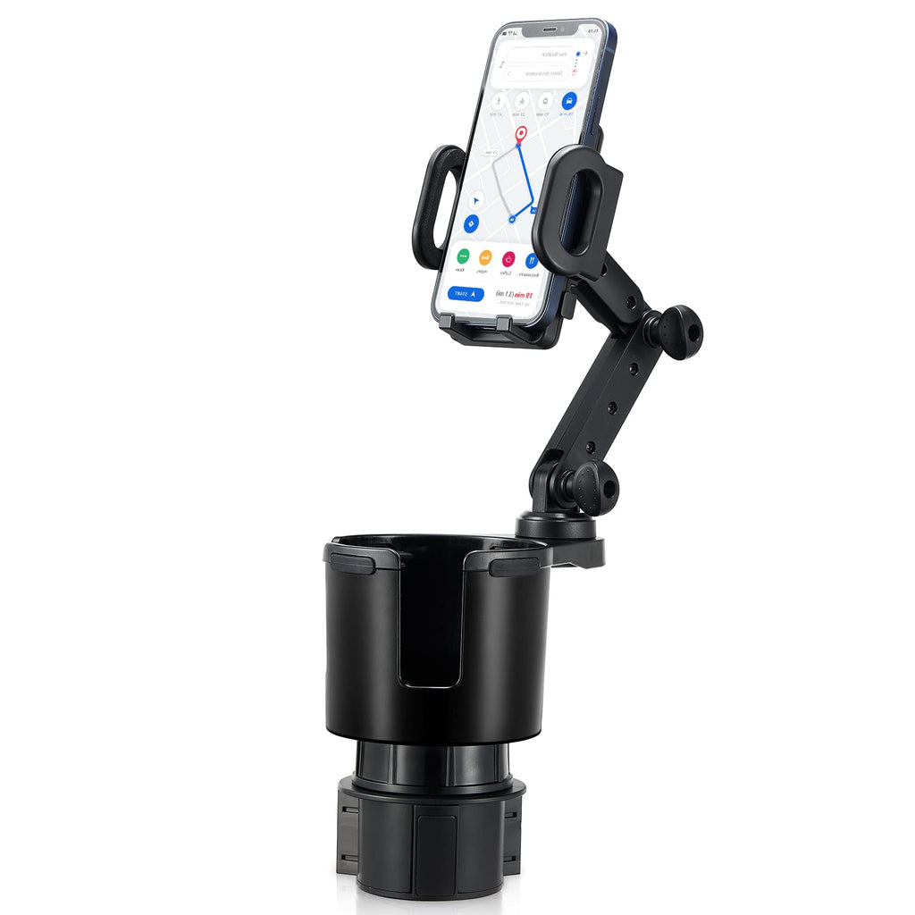 This Hill Car Cup Holder Expander 2-in-1 with Adjustable Base & 360° Rotating Phone Mount, Compatible with iPhone 17 Pro Max and Smartphones up to 4.13", Fits Large Bottles up to 3.78"