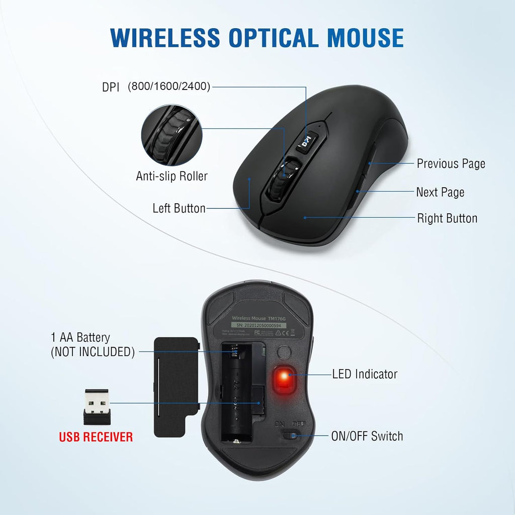 Wireless Keyboard and Mouse Combo, Full-Sized 2.4GHz Wireless Keyboard with Comfortable Palm Rest and Optical Wireless Mouse for Windows, Mac OS PC/Desktops/Computer/Laptops (Black)