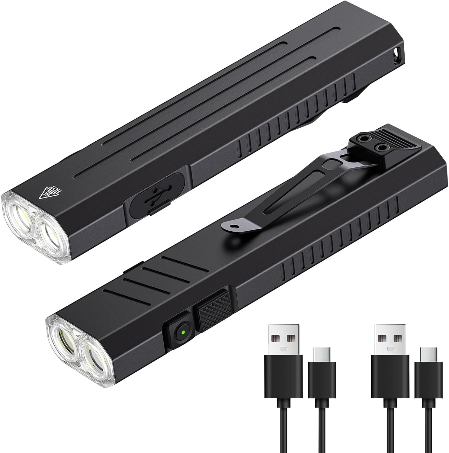 2pack Rechargeable EDC Flashlight - Emergency One Click Strobe Mode, 1600 High Lumens Portable Pocket light Mini Flashlight , Magnetic Small EDC Slim Flat Flashlight for Working Camping Repairing