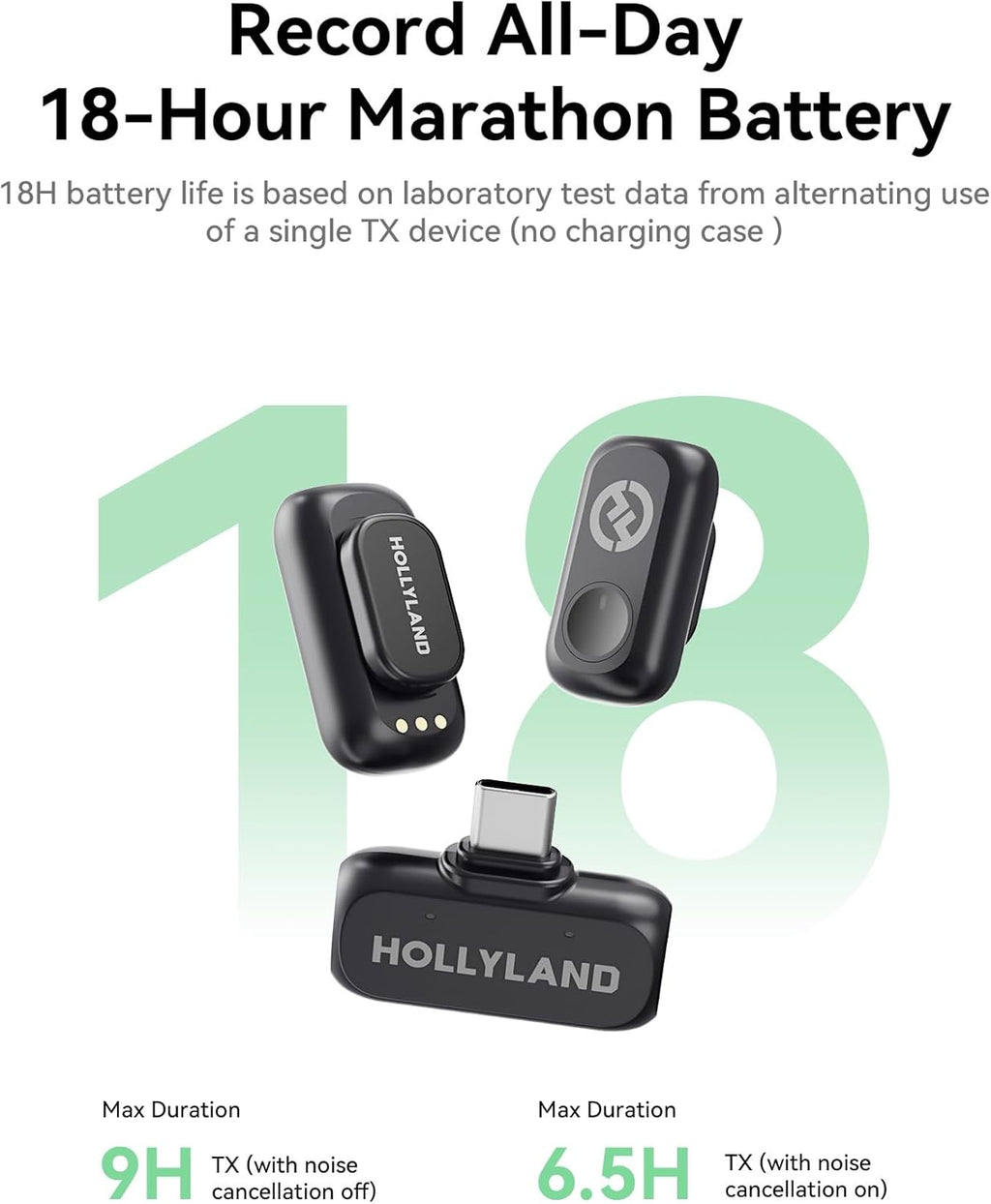 Hollyland Lark A1 Wireless Microphone for iPhone 17/16/15 & Android, 48kHz/24-bit, 3-Level Intelligent Noise Cancel, Magnetic Mini Mic for YouTube, Podcast, Vlogging (Black, 2TX + USB-C RX)