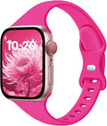 Slim Silicone Band for Apple Watch (38mm–49mm) – Soft Thin Sport Strap for iWatch Series 11/10/9/8/7/6/5/4/3/2/1/SE/Ultra – Narrow Wristband for Women & Men – Hot Pink
