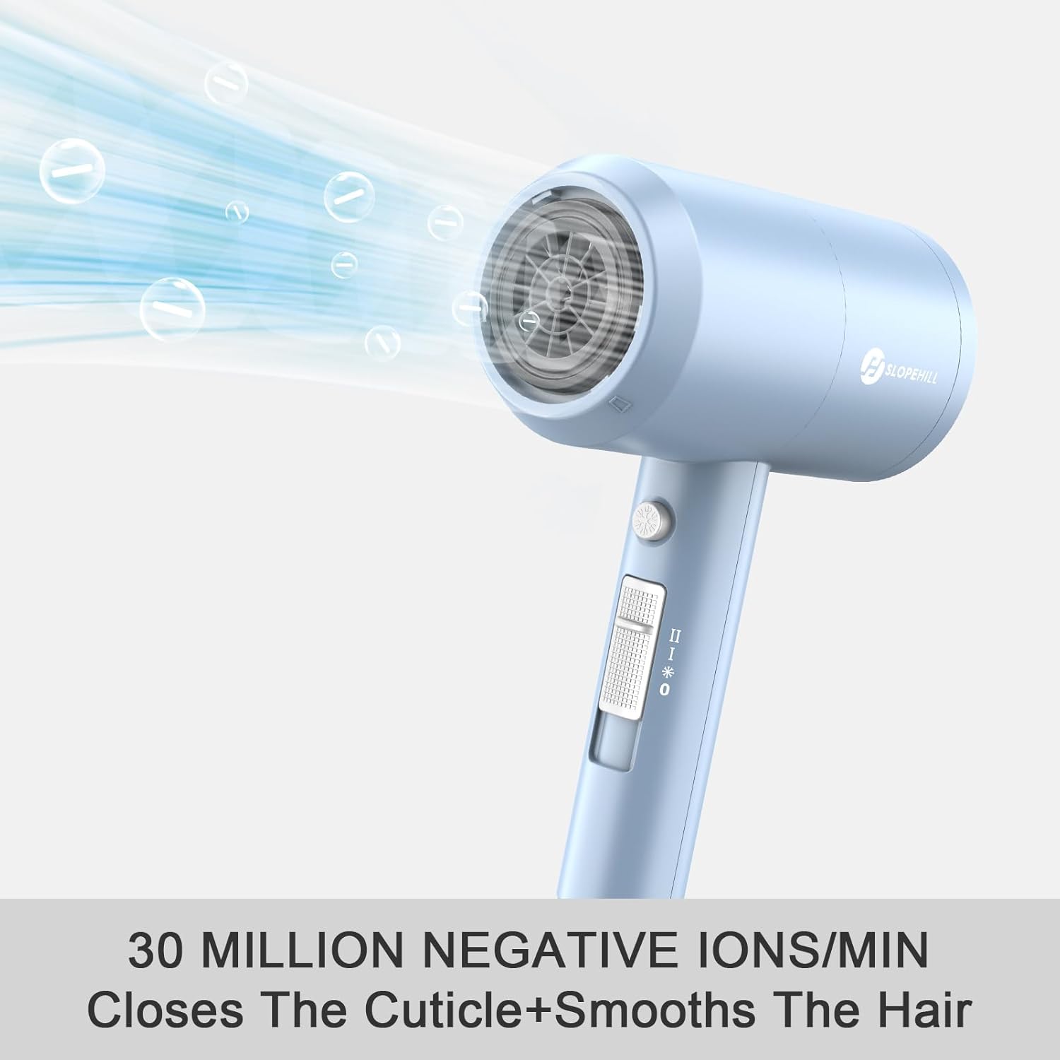 Slopehill Professional Ionic Hair Dryer, Powerful 1800W Fast Drying Low Noise Blow Dryer with 2 Concentrator Nozzle 1 Diffuser Attachments for Home Salon Travel (Matte Blue)