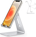 Adjustable Cell Phone Stand, OMOTON Aluminum Desktop Cellphone Stand with Anti-Slip Base and Convenient Charging Port, Fits All Smart Phones, Silver
