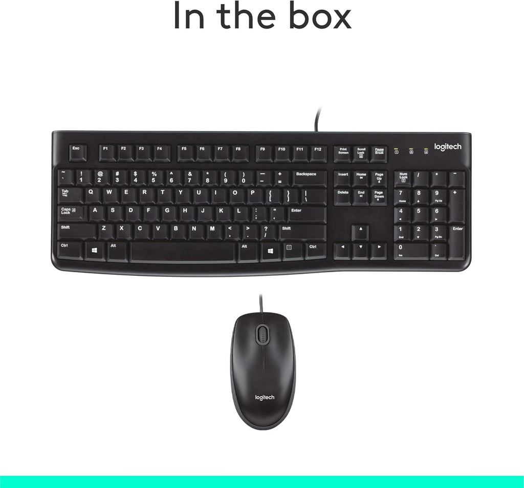 Logitech MK120 Wired Keyboard and Mouse Combo for Windows, Optical Wired Mouse, Full-Size, USB, Compatible with PC, Laptop - Black