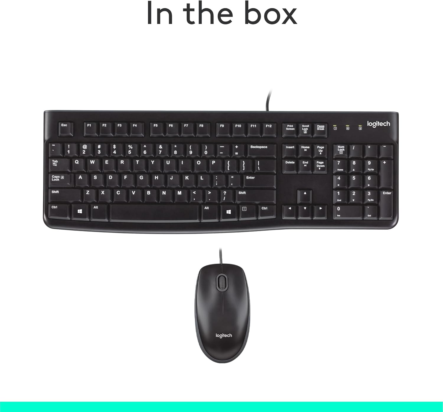 Logitech MK120 Wired Keyboard and Mouse Combo for Windows, Optical Wired Mouse, Full-Size, USB, Compatible with PC, Laptop - Black