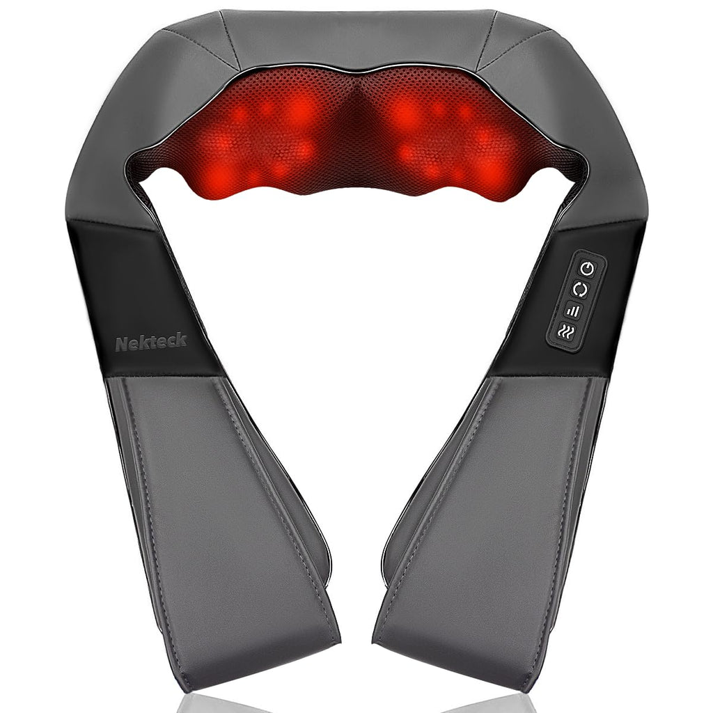 Nekteck Shiatsu Neck & Back Massager with Heat – Electric Kneading Shoulder Massager for Relaxation, Comfort, and Stress Relief (Not Cordless)