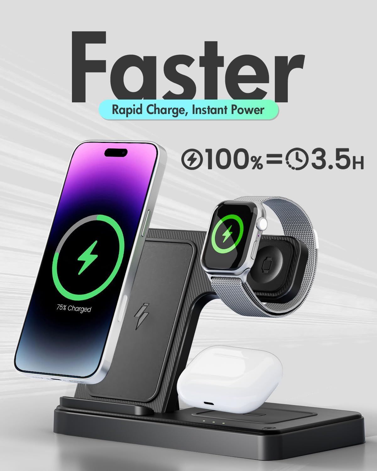 3-in-1 Wireless Charging Station for Apple – iPhone, Apple Watch & AirPods Charger Stand