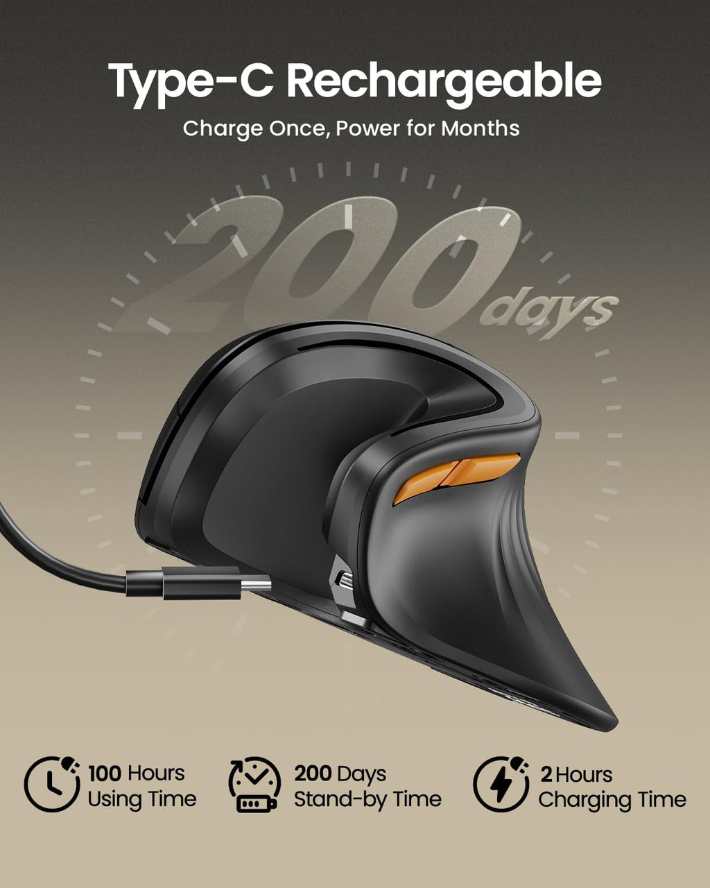 ProtoArc Ergonomic Mouse, EM11 NL Bluetooth Rechargeable Wireless Vertical Mouse, 3 Multi-Device Connectivity for Computer/PC/Laptop, 2.4GHz Optical Mice for Windows, Mac OS, Black