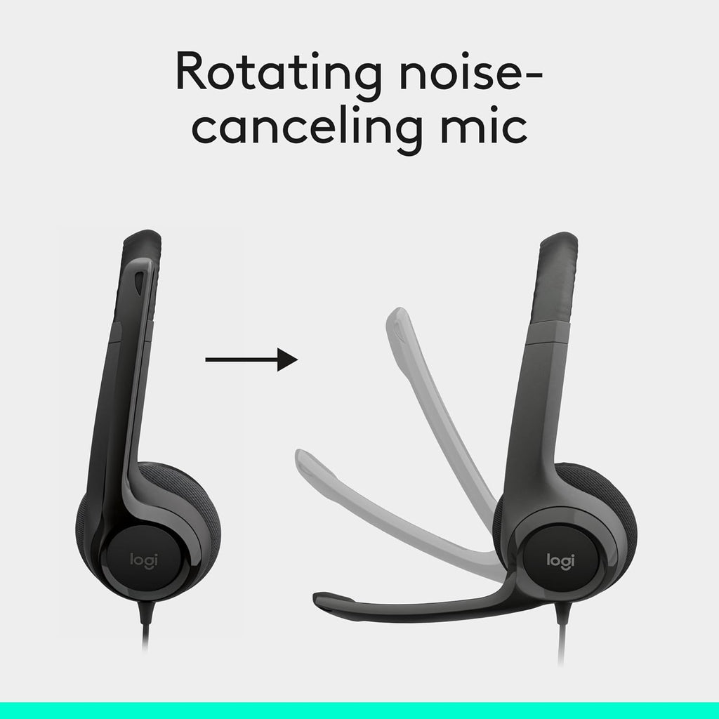 Logitech H390 Wired Headphones with Mic, USB-A Headset with Microphone for PC, Noise Cancelling Microphone for Video Meetings, Music, Gaming - Black