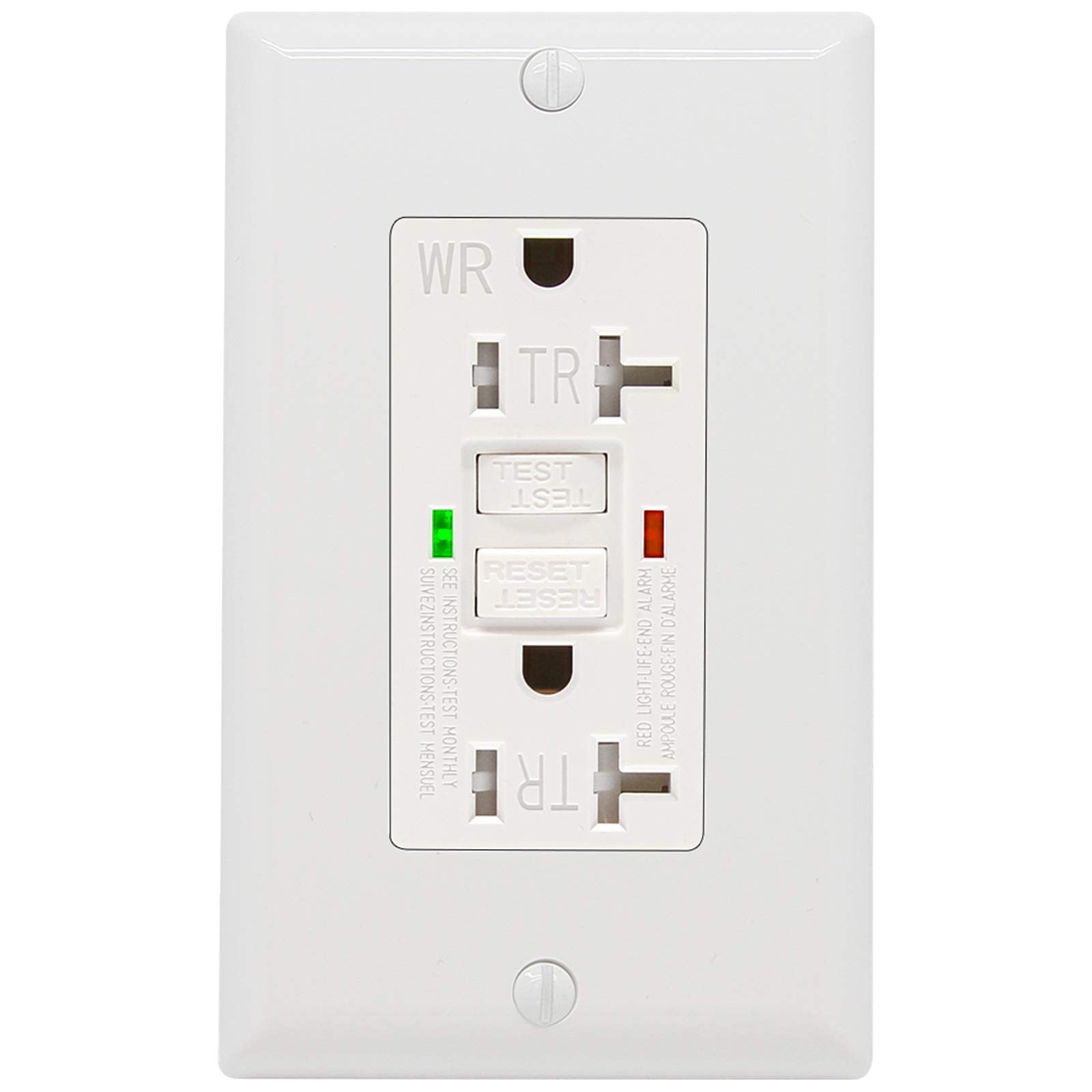 GFCI Outlet 20 Amp, UL Listed, LED Indicator, Tamper-Resistant, Weather Resistant Receptacle Indoor or Outdoor Use with Decor Wall Plates and Screws