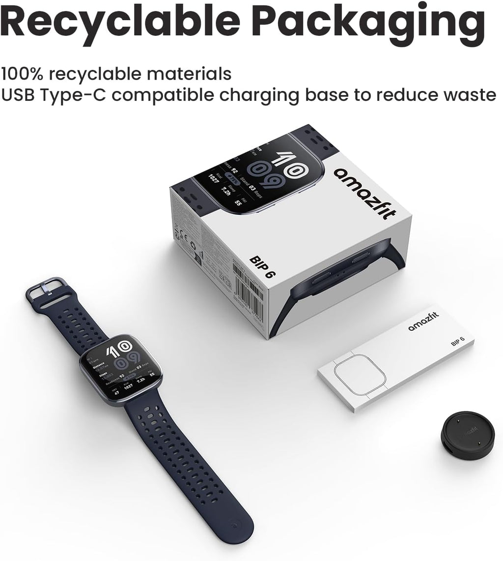 Amazfit Bip 6 Smart Watch 46mm, 14 Day Battery, 1.97" AMOLED Display, GPS & Free Maps, AI, Bluetooth Call & Text, Health, Fitness & Sleep Tracker, 140+ Workout Modes, 5 ATM Water-Resistance, Black