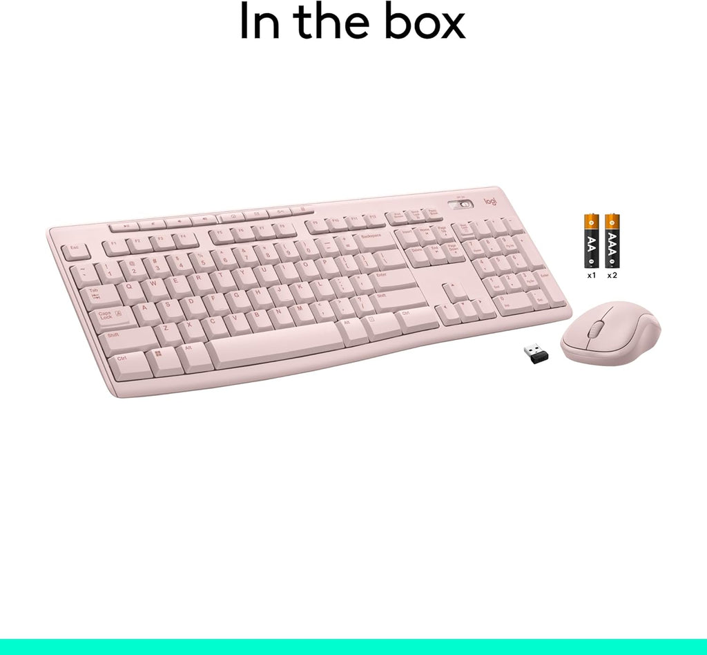 Logitech MK270 Wireless Keyboard and Mouse Combo for Windows, 2.4 GHz, 8 Multimedia Keys, PC, Laptop, Wireless Keyboard Compact Mouse Combo - Rose