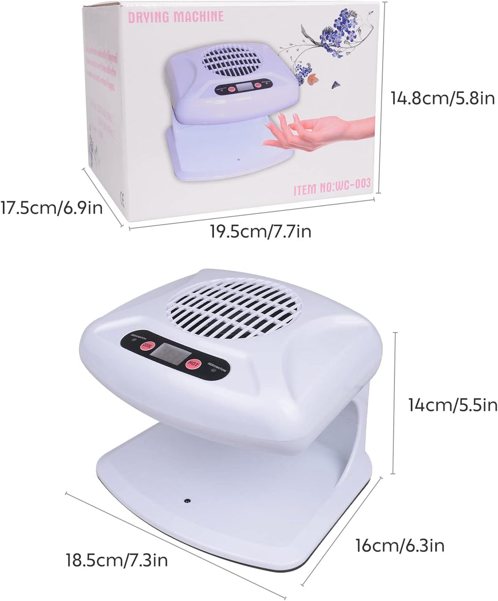 Gegong Air Nail Dryer with Automatic Sensor, 300W Timing Fan Blow for Both Hands and Feet, Warm & Cool Wind Blower Regular Polish, Home Salon Use No Harmful (Light Blue)