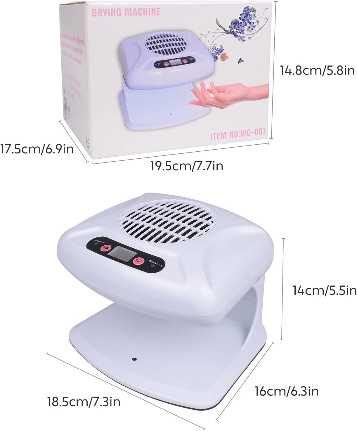 Gegong Air Nail Dryer with Automatic Sensor, 300W Timing Fan Blow for Both Hands and Feet, Warm & Cool Wind Blower Regular Polish, Home Salon Use No Harmful (Light Blue)