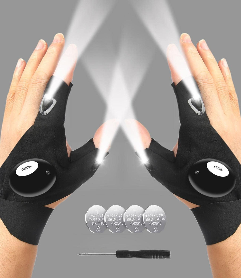 LED Flashlight Gloves, Valentines Day Gifts for Him Men Boyfriend Husband, Mens Gifts for Fathers Day Christmas Birthday, Cool Gadget Waterproof Hands-Free Finger Lights for Camping Fishing Repairing