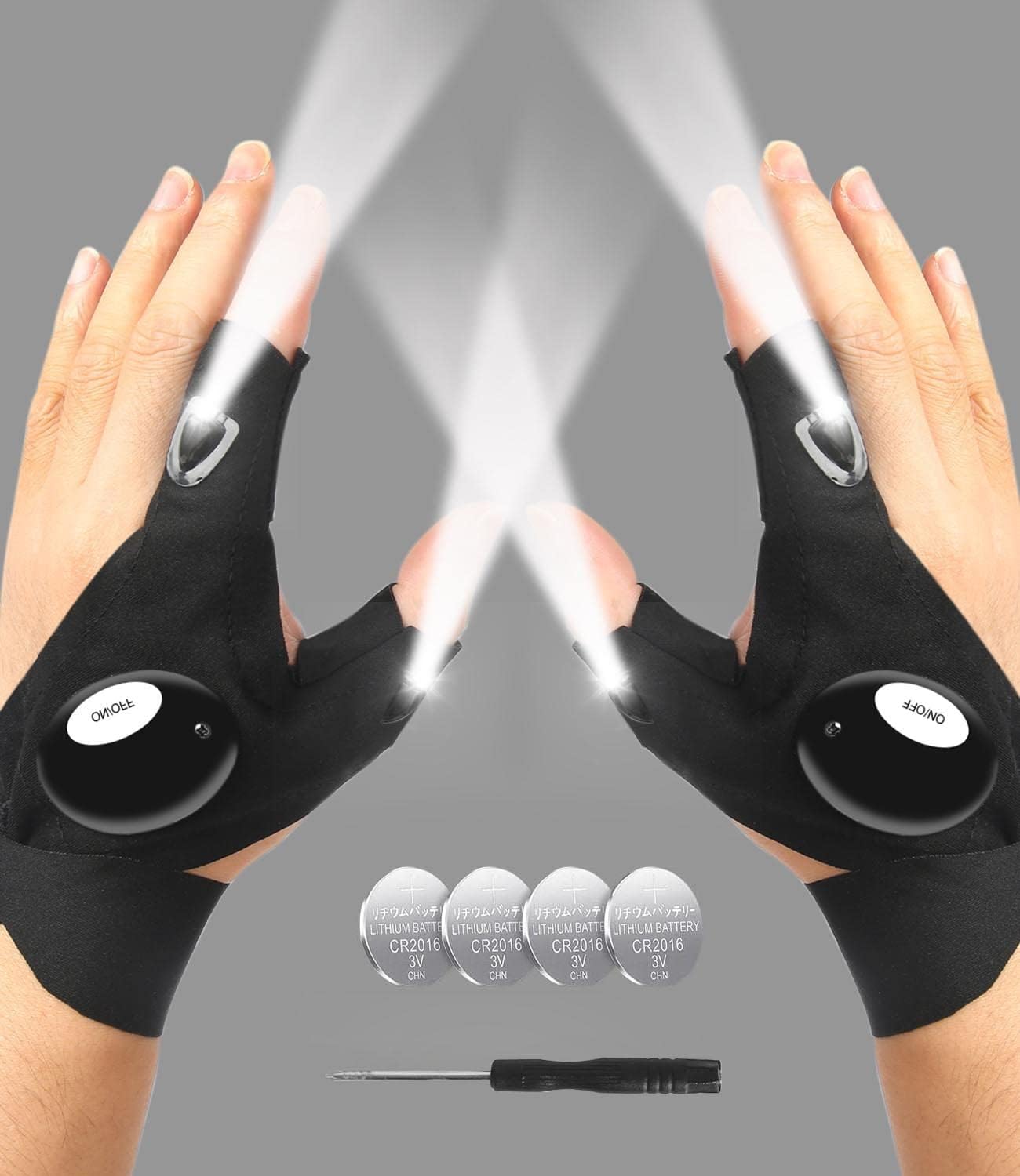 LED Flashlight Gloves, Valentines Day Gifts for Him Men Boyfriend Husband, Mens Gifts for Fathers Day Christmas Birthday, Cool Gadget Waterproof Hands-Free Finger Lights for Camping Fishing Repairing