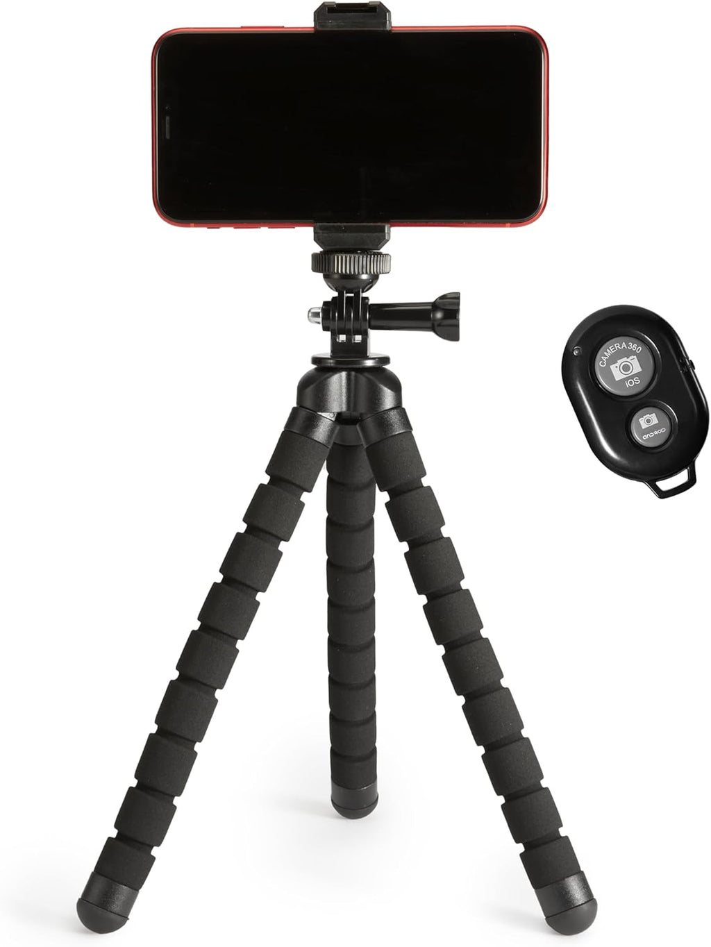 Portable and Flexible Tripod with Wireless Remote and Smartphone Clamp, 10-inch long, Black