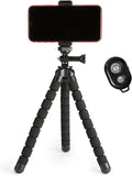 Portable and Flexible Tripod with Wireless Remote and Smartphone Clamp, 10-inch long, Black