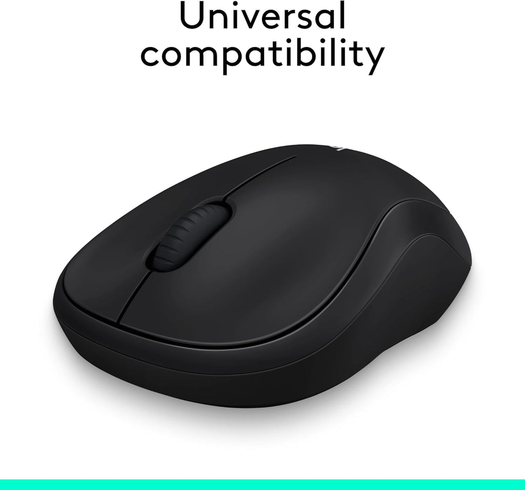 Logitech M185 Wireless Mouse, 2.4GHz with USB Mini Receiver, 12-Month Battery Life, 1000 DPI Optical Tracking, Ambidextrous, Compatible with PC, Mac, Laptop - Black