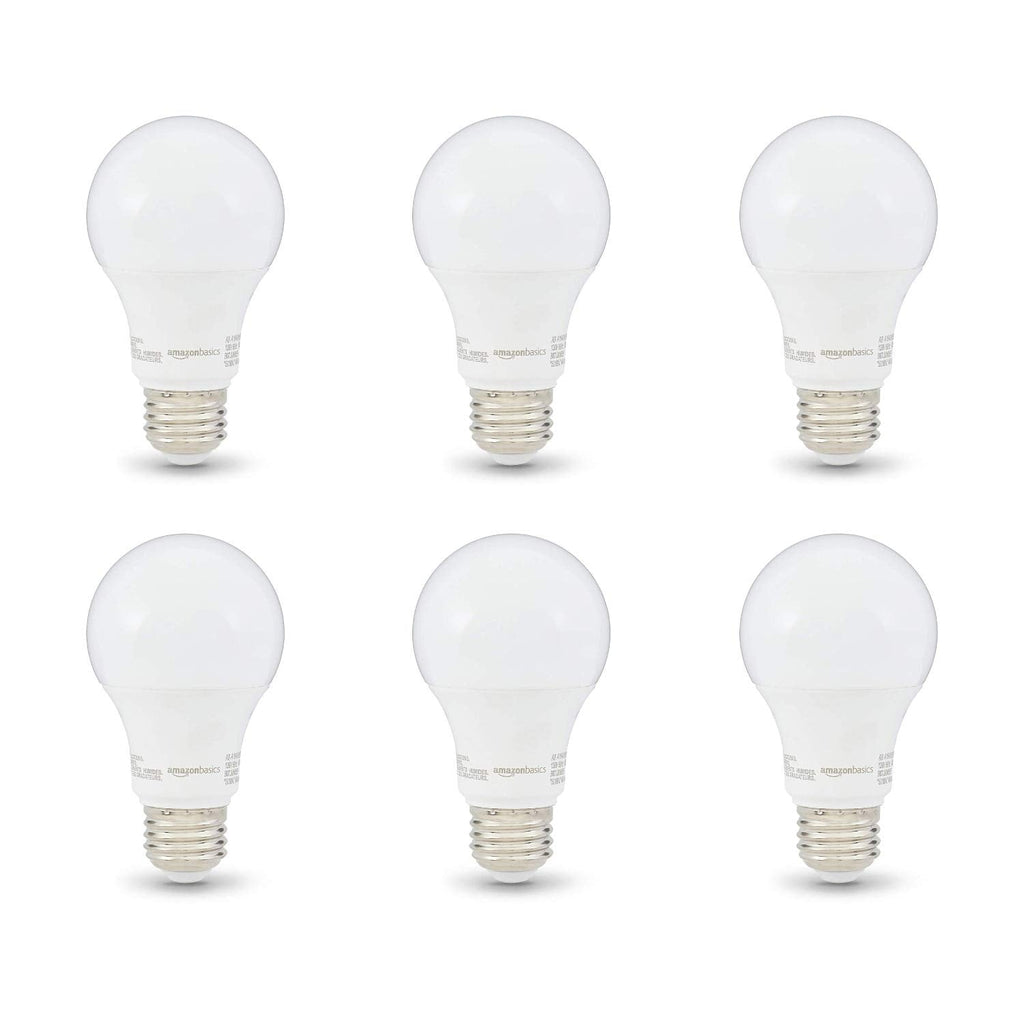 Basics Non-Dimmable LED Light Bulbs, Great Brightness, 40W Equivalent, 6W, E26 Standard Base, 2700K, 10,000 Hour Lifetime, Soft White A19, 6-Pack