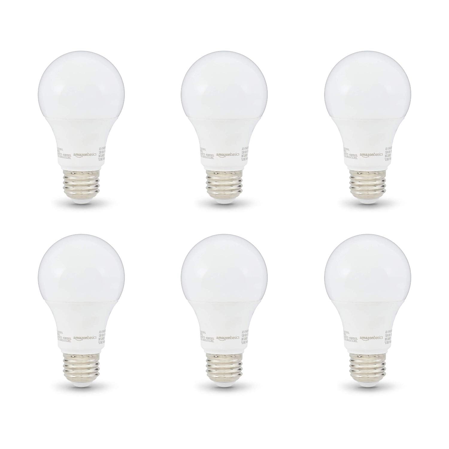 Basics Non-Dimmable LED Light Bulbs, Great Brightness, 40W Equivalent, 6W, E26 Standard Base, 2700K, 10,000 Hour Lifetime, Soft White A19, 6-Pack