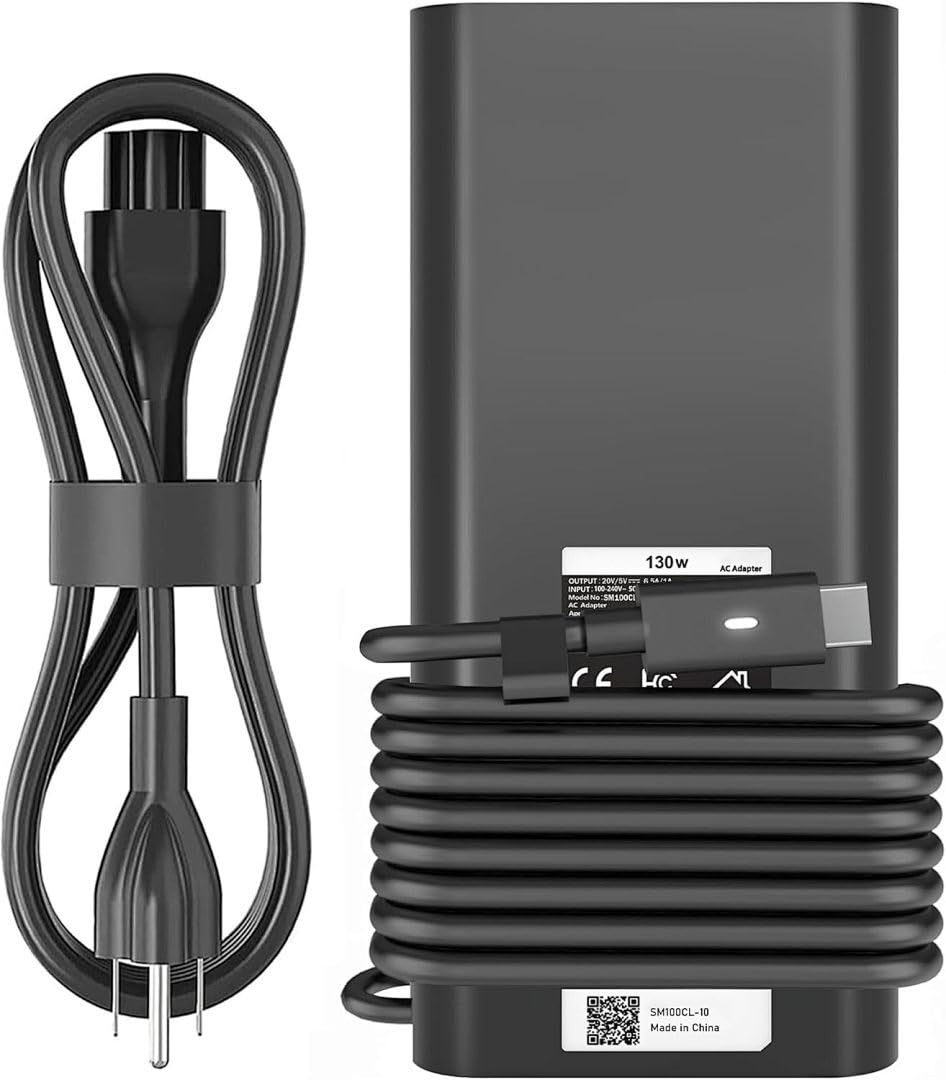 130W USB C Laptop Charger Compatible with Dell Precision 5570 5560 5550 5530 5760 5750 3560 Latitude 7410 7310 7210 9410 9510 5420 5520 5510 XPS 15 17 2in1 9575 9500 9700 Power Cord