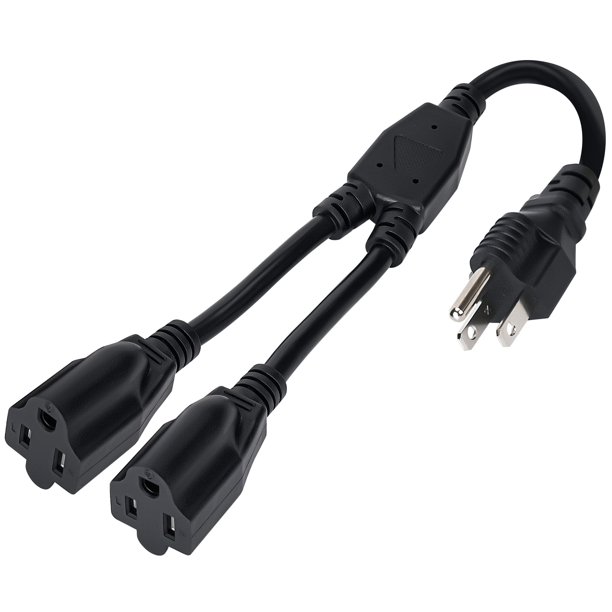 Elecan 3-Prong Y Splitter Power Extension Cord 1 FT, Straight Plug 1 to 2 Way Outlet Space Saver, Heavy Duty Weatherproof SJTW, 16AWG 13A, 5-15P Cable Extender for Indoor Outdoor-UL