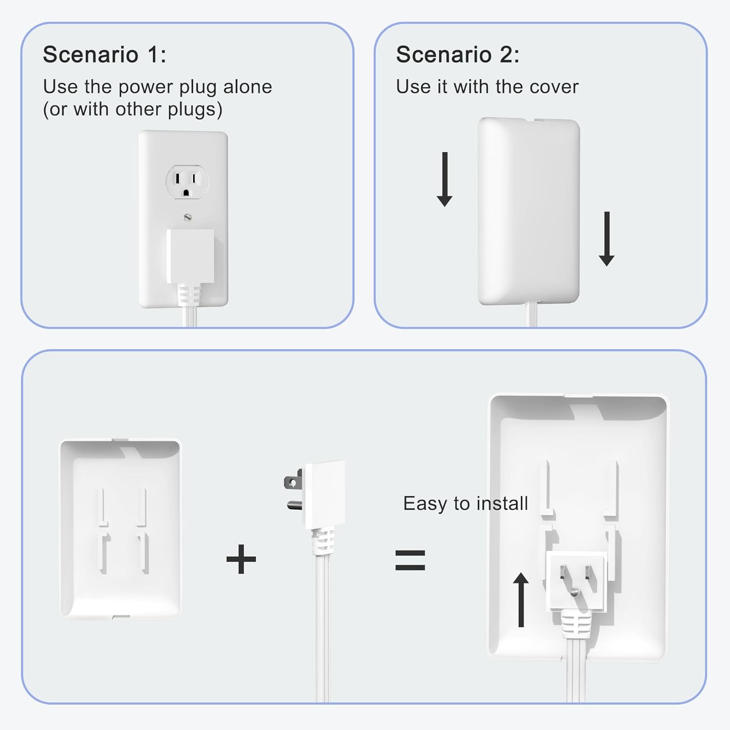 3FT Ultra Flat Plug Extension Cord Power Strip with 3 Outlets, Patented Detachable Ultra-Thin Outlet Cover Concealer & Ultra-Flat Plug, Max. 13A 125V 1625W ETL Listed, White Color