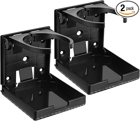 2pcs Adjustable Folding Cup Holder, Car Wall Mount Water Drink Coffee Bottle Holder with Screws, Fit Most Size Mugs Bottle, for Truck RV Van Boat Camper Caravan Marine (Diamond Pattern)