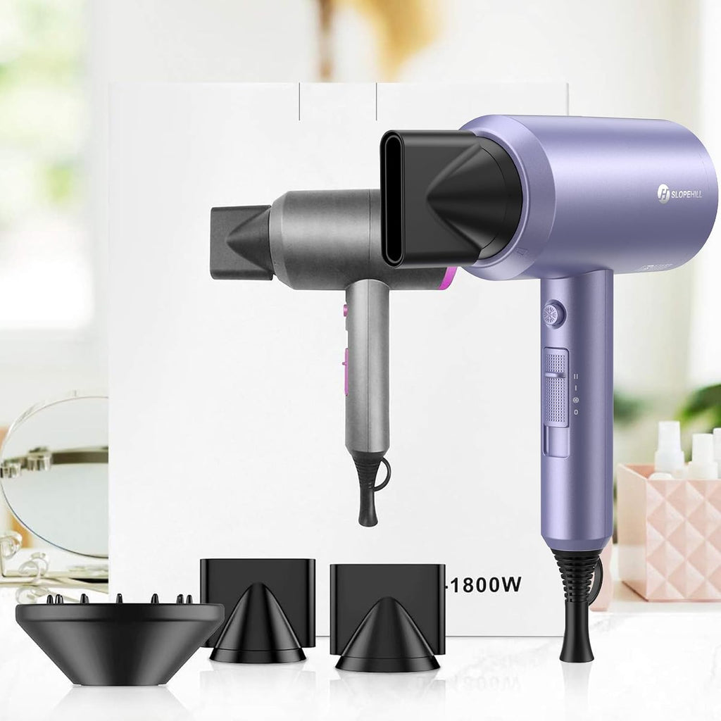 Slopehill Professional Ionic Hair Dryer, 1800W Fast Drying Low-Noise Blow Dryer with Diffuser & Concentrator (Lavender)