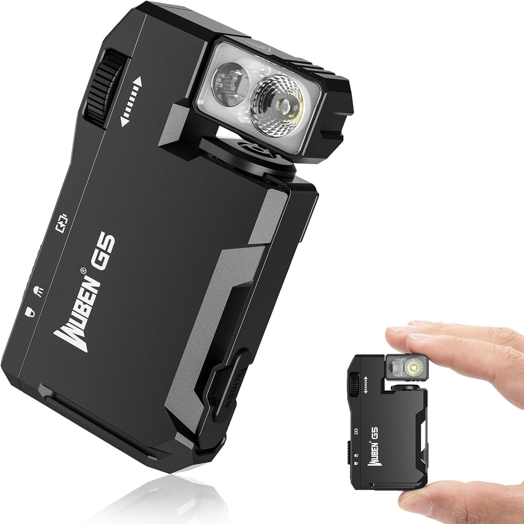 WUBEN G5 Rechargeable EDC Flashlight, 400 Lumens Dual Light Sources Mini Flashlight with RGB Light, Portable Flat Pocket Flashlights, Magnetic Keychain Flashlight for Outdoor Home Emergencies (Black)
